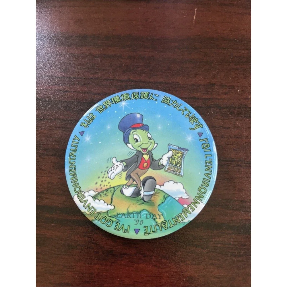 Disney Earth Day 1998 Jiminy Cricket Japanese‎ Button Pin